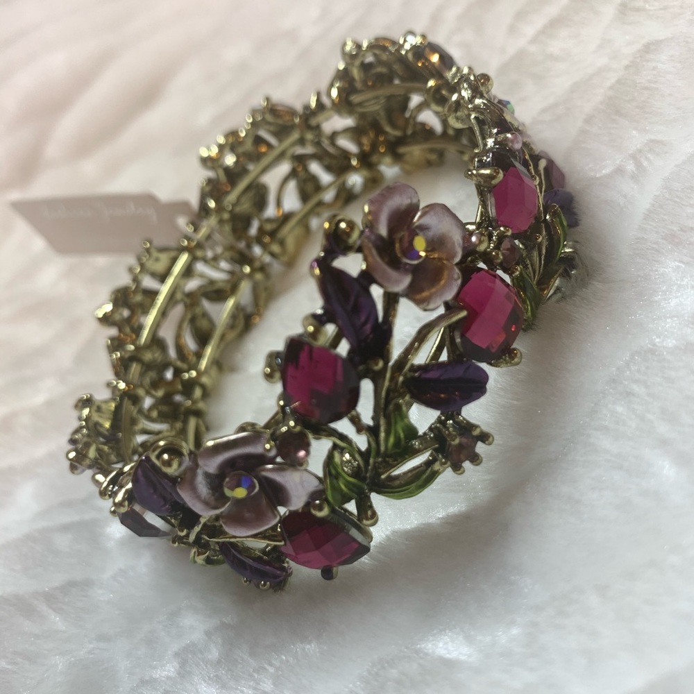 Multicolored Floral Cuff Bracelet - Picture 1 of 4
